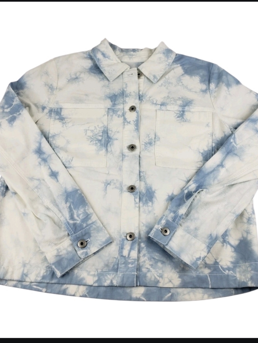 NWT JJill White Powder Blue Tie Dyed Lightweight Denim Jacket XL - Picture 2 of 7